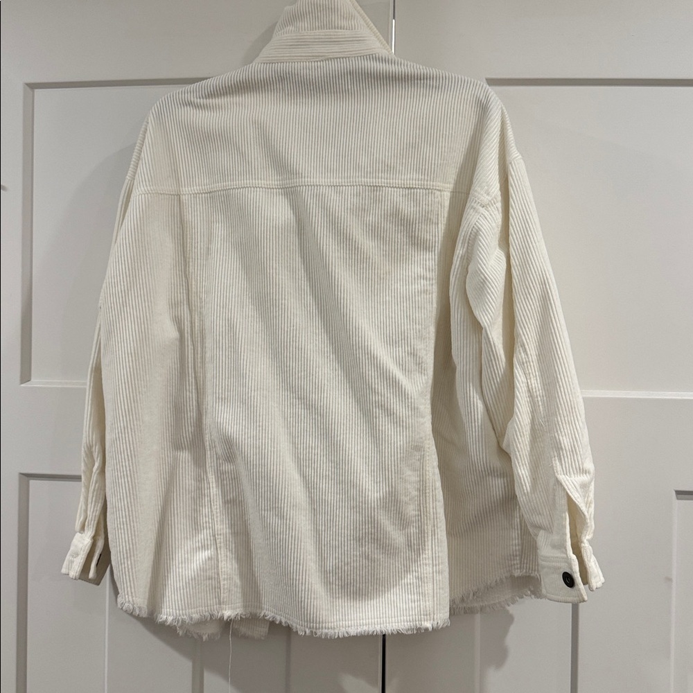 Zara 100% Cotton White Corduroy Jacket, Size Medium - Picture 2 of 5